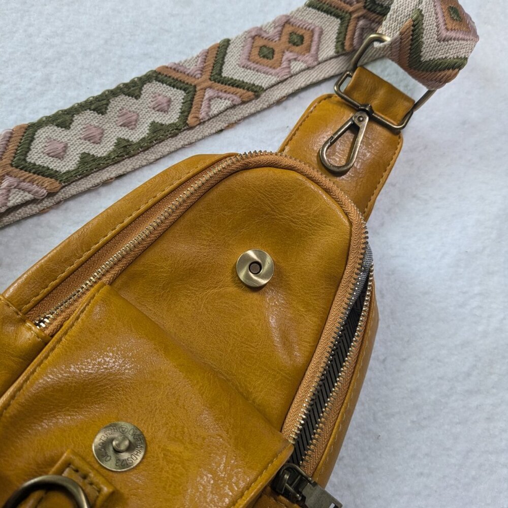 Vegan Leather Crossbody Bag | Adjustable Guitar Strap- 5 color options - Picture 6 of 11